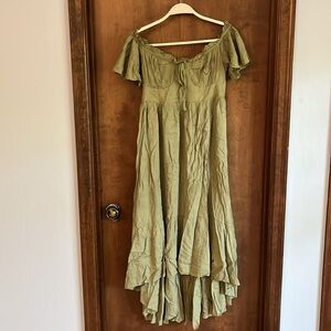 Green Off-shoulder High-low Maxi Dress S/M